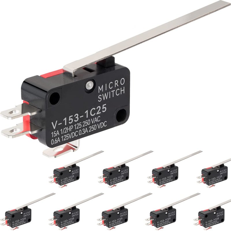 JANDECCN 10 قطع مفتاح حد رصاصي طويل مع ذراع مفصلي مستقيم، SPDT 1NO 1NC مفتاح ميكرو سريع العمل V-153-1C25 - Image 1